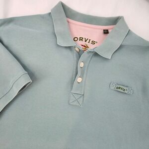 Orvis Country Tackle Polo Shirt Mens XL Aqua Pink Outdoor Fly Fishing Cabincore
